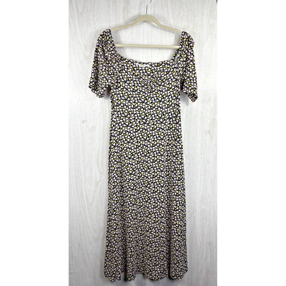 Boden Sweetheart Dot Midi Dress 6 Black White Yellow Floral Boho - Picture 2 of 8